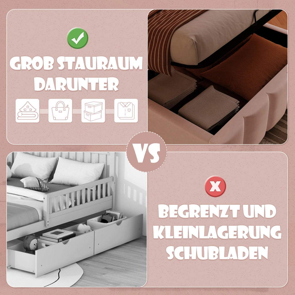 Letto contenitore singolo con LED regolabile e testiera regolabile 90 × 200 cm; senza materasso