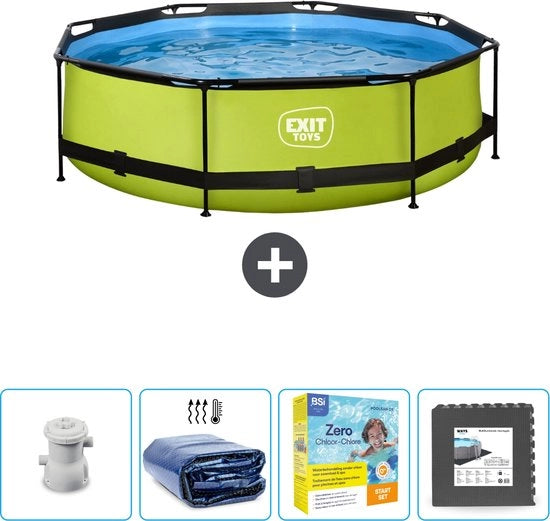 Piscina Rond con Cornice Lime - 300 x 76 cm - Inclusa Pompa Zonante - Kit di Manutenzione - Gres Porcellanato - Ora a Prezzo Speciale