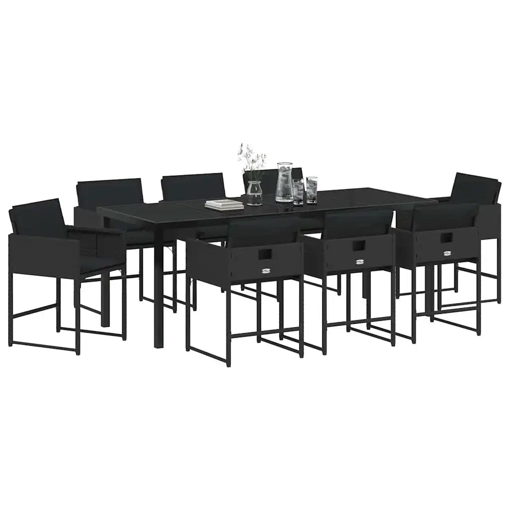Set da Pranzo per Giardino 9 pcs Nero polyrattan 3380720