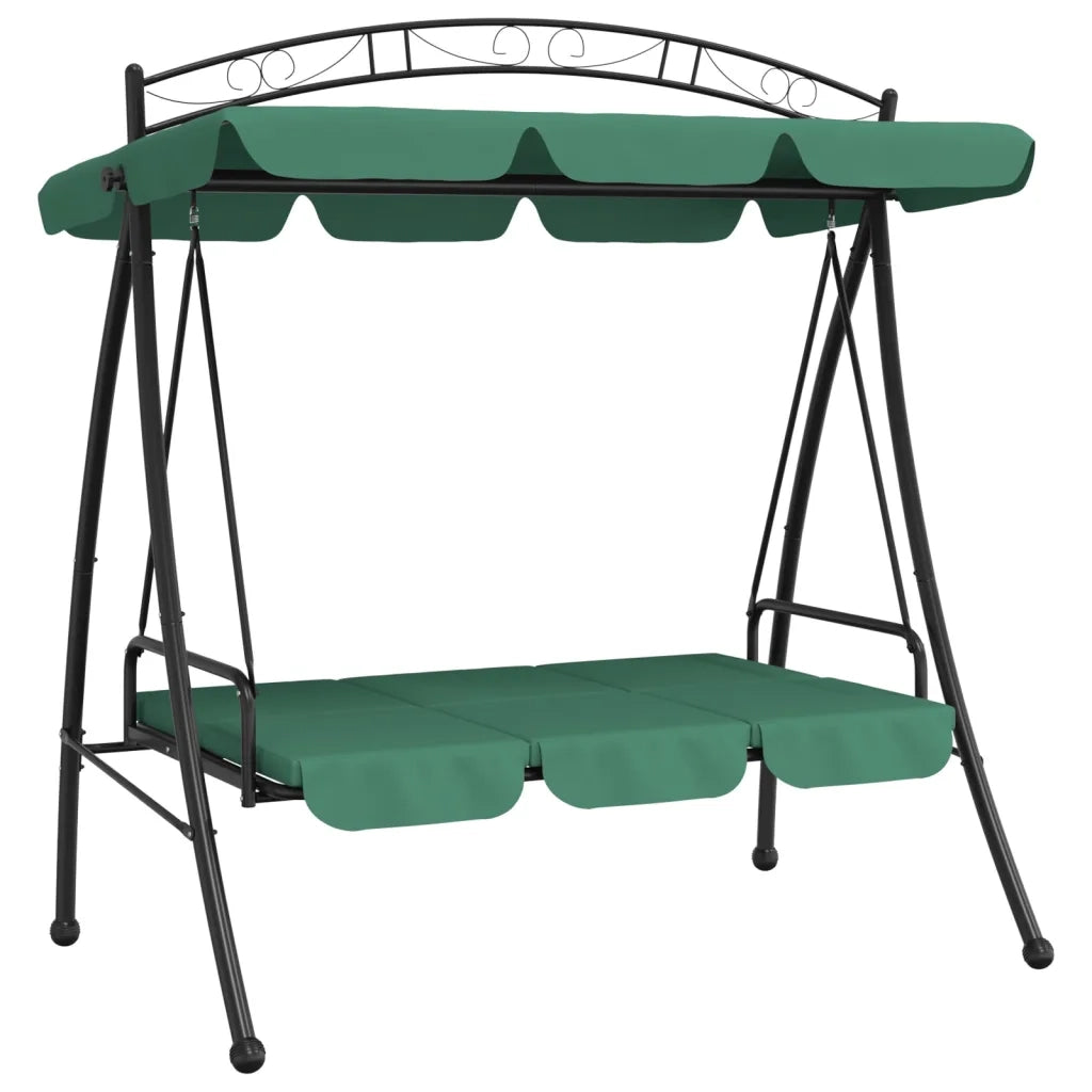 Panca a Dondolo con Baldacchino-Sgabello-Panca da esterno Verde 198 cm Tessuto e Acciaio