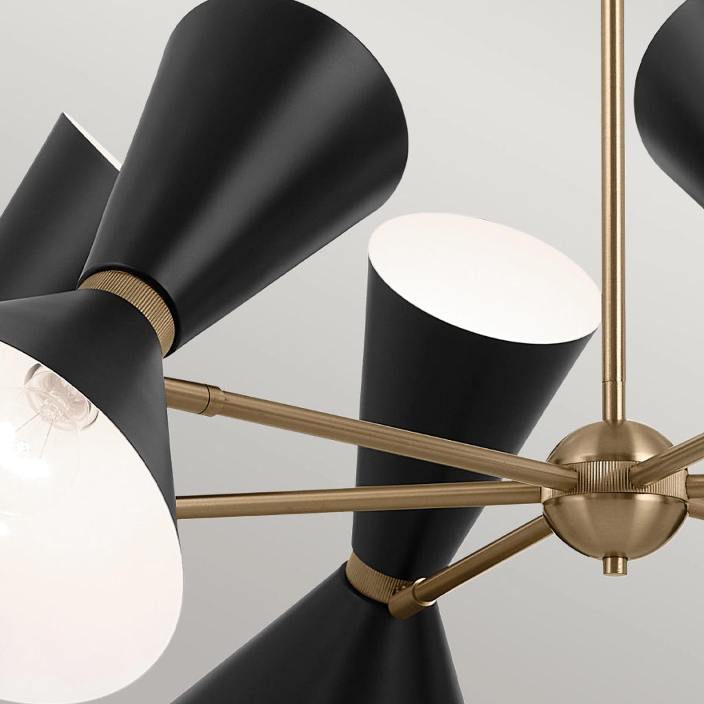 Lampadario Art Déco Phix Kichler nero oro coni 12xE27