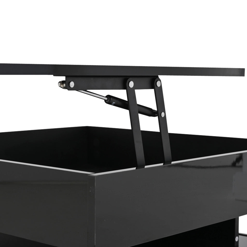 Tavolino da caff猫 65x65x38.5 cm; piano sollevabile con 2 cassetti; pannello truciolare nero