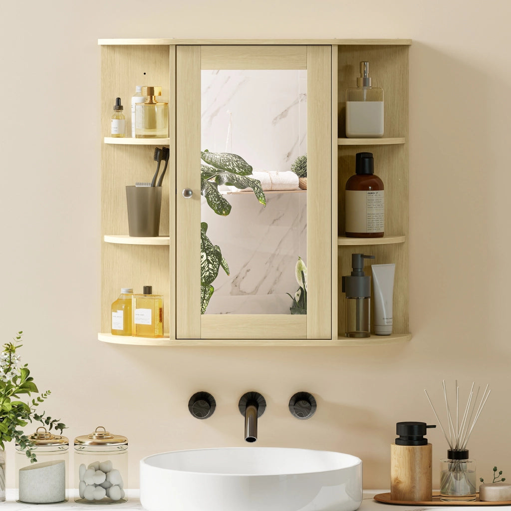 Armadietto da Bagno con Specchio e Ripiani ¨C zephmum ¨C 66x17x63 cm Legno Naturale