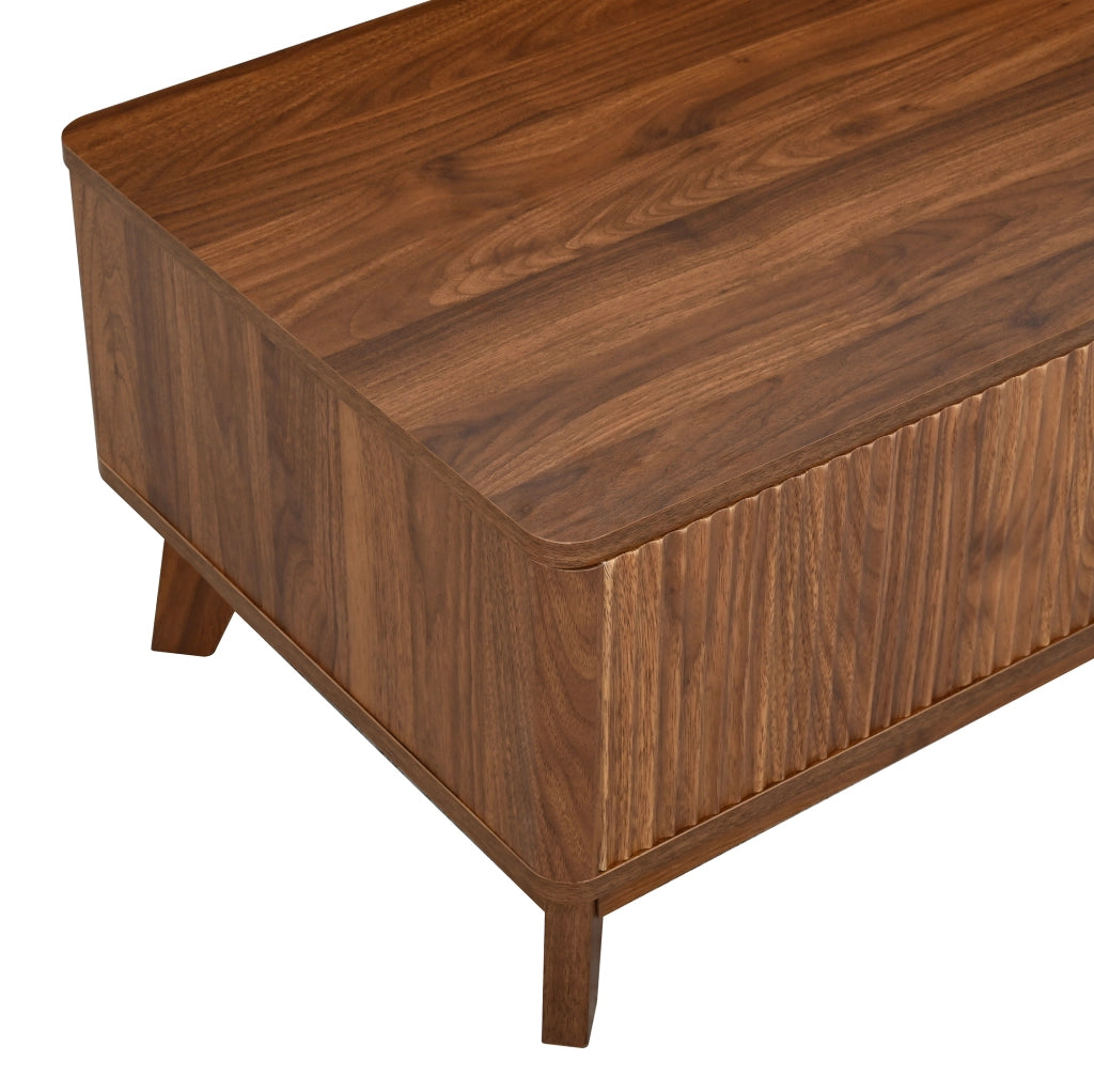 Tavolino da caffè sollevabile 95x48x50 cm in MDF effetto noce con vano laterale