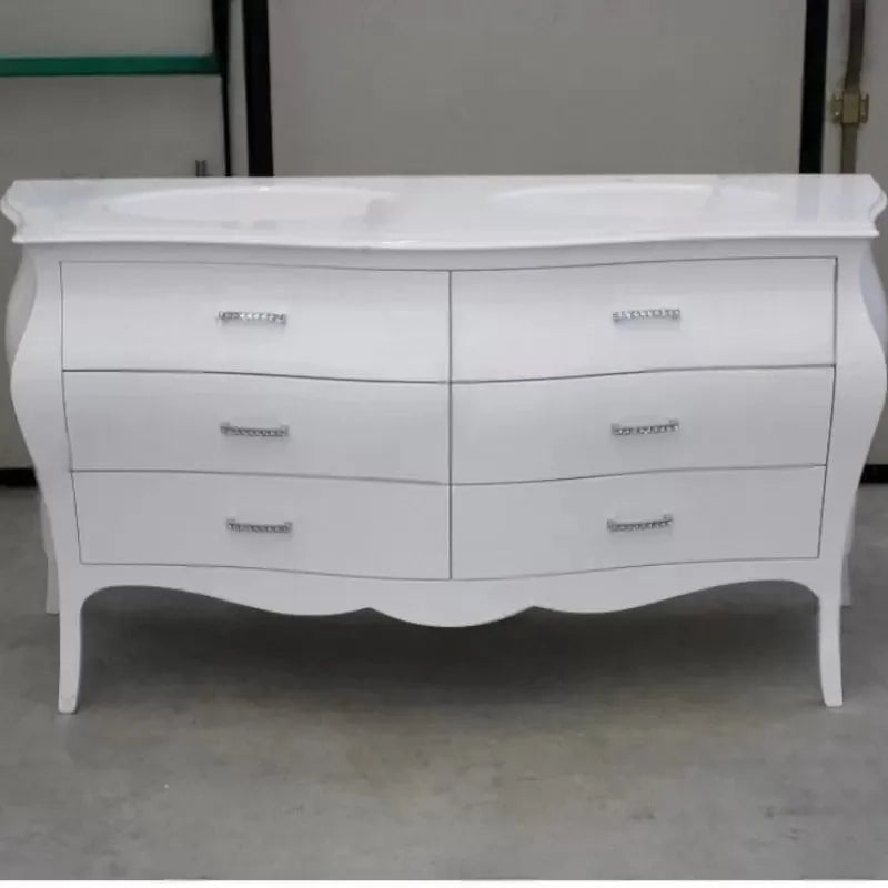 Mobile bagno 6 cassetti bombato con doppio lavello legno grezzo 162x58x83 - Mobili 2G