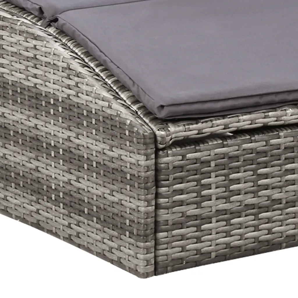 Lettino Prendisole con Cuscino in Polyrattan Grigio 46540