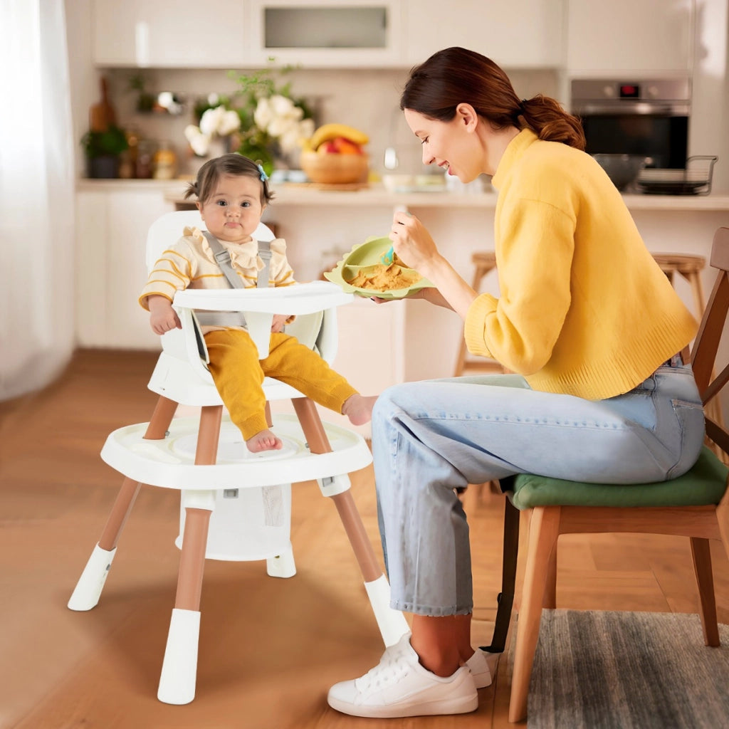 Set tavolo e sedia multifunzionale con vassoio rimovibile e cintura, Seggiolone convertibile per bambini 16-in-1 Bianco-Seggioloni