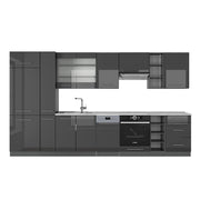 Cucina componibile Fame-Line Antracite lucido/Antracite 355 cm, PL Marmo Vicco