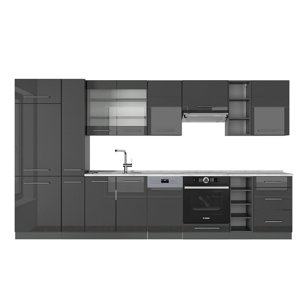 Cucina componibile Fame-Line Antracite lucido/Antracite 355 cm, PL Marmo Vicco