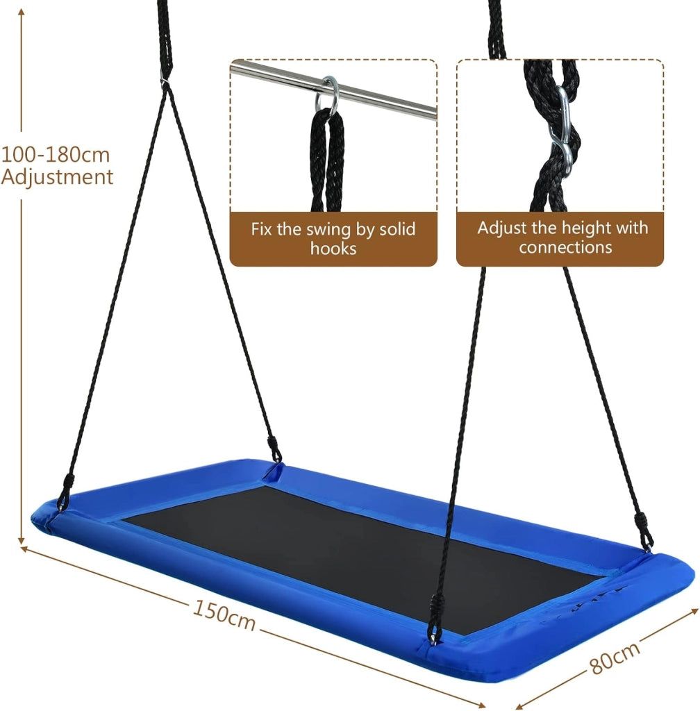 Altalena Regolabile in Altezza, per Bambini e Adulti, Altalena da Giardino fino a 150 kg, Altalena Sospesa per Interni ed Esterni, 150 x 80 cm (L x P) (Blu)