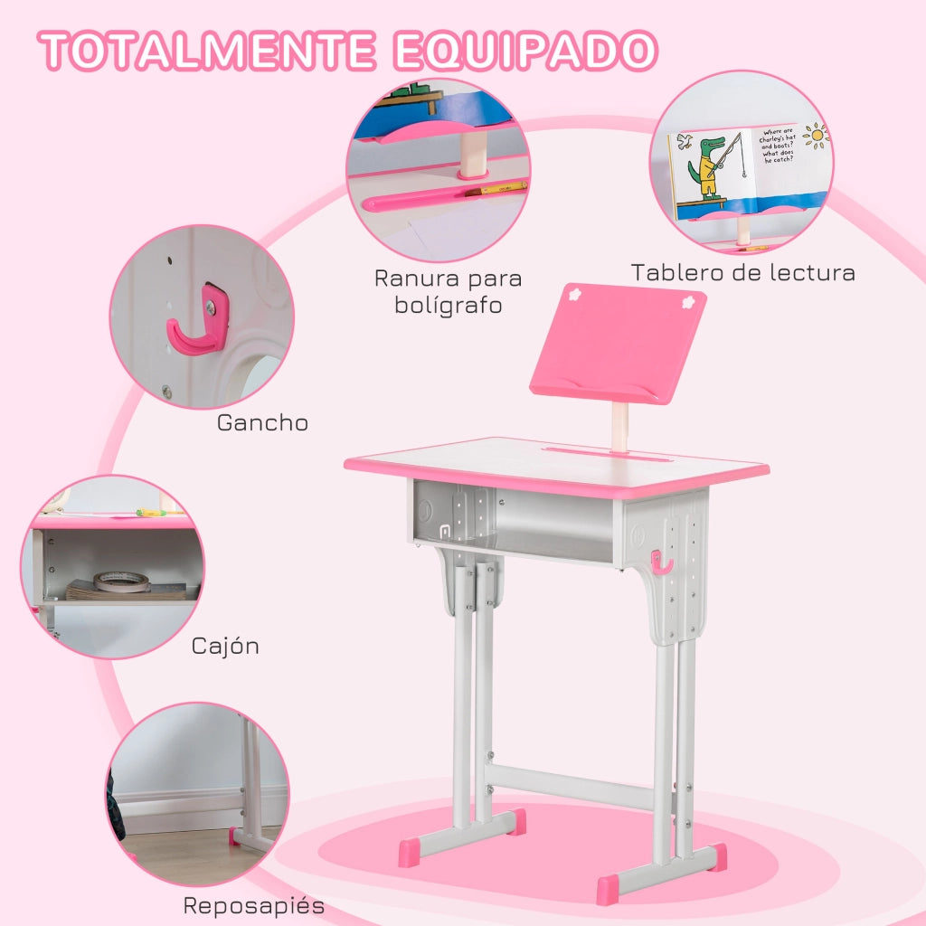 Scrivania Bambini con Sedia ¨C zephmum ¨C 60x45x90-102 cm Rosa