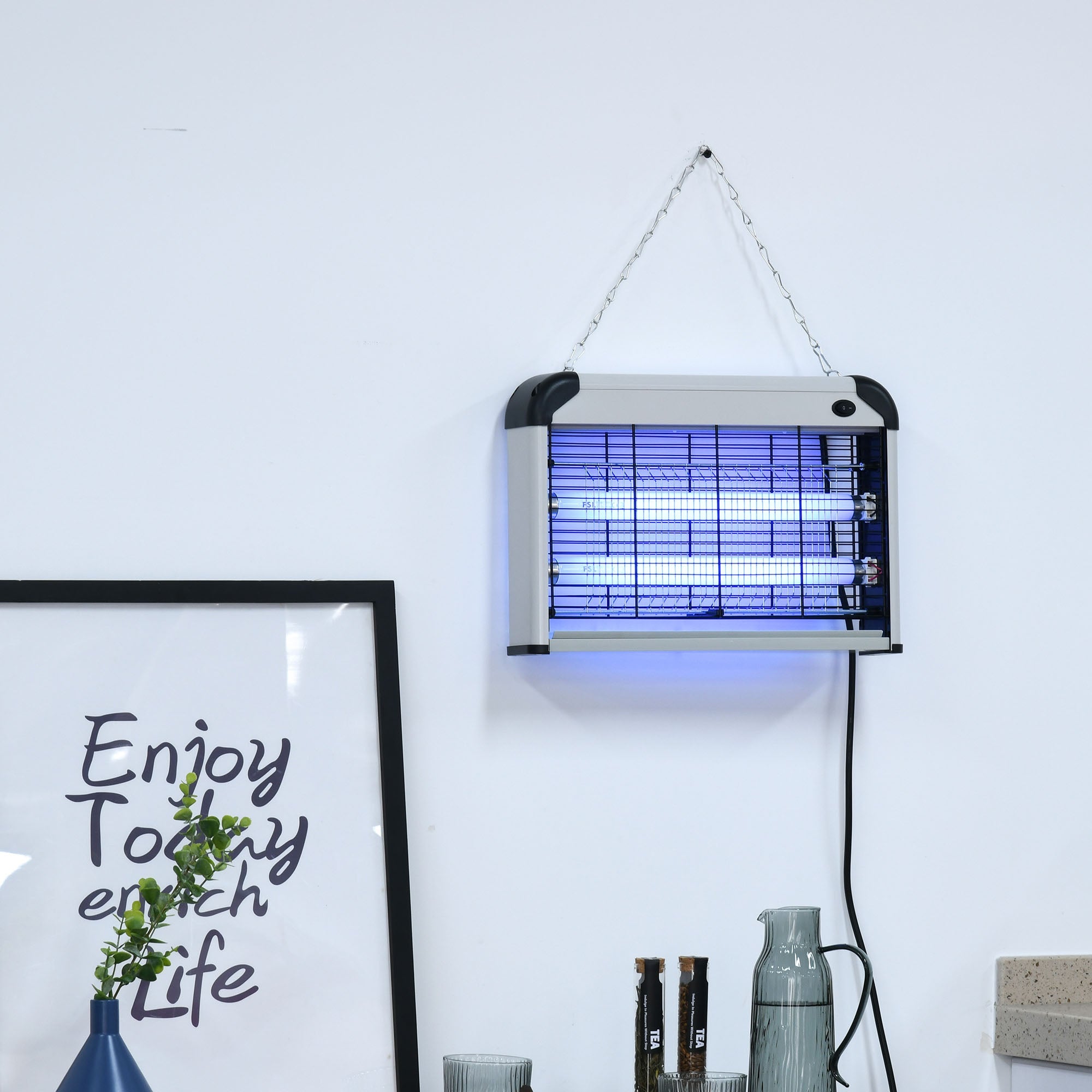 Zanzariera Elettrica 2 Lampade LED 20W Argento e Nero