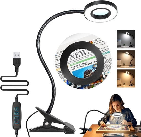 Verglassio con luce e stantuffo - verglassio led con chiusura - lampada di ingrandimento per scrivania - verglassio per artigianato - hobby e pittura