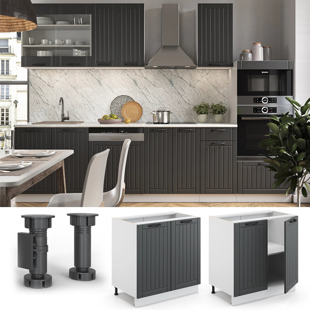 Mobile lavello cucina Fame-Line Antracite rustico/Bianco 80 cm con ripiano, PL Rovere Vicco
