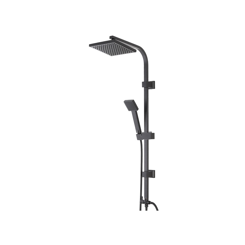 COLONNA DOCCIA IN ACCIAIO NERO OPACO H.93cm + SOFFIONE QUADRATO 19x19cm DOCCETTA 7,5x7,5cm E LACCIO FERIDRAS