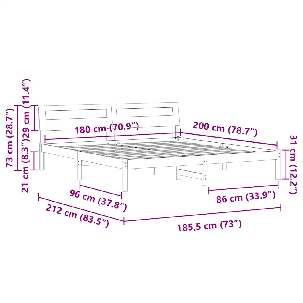vidaXL Struttura del letto con testiera Cera marrone 180 x 200 cm