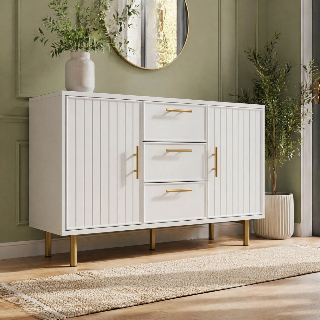 COMODA 2 ante e 3 cassetti 120x75x40 cm Bianco con ripiano regolabile