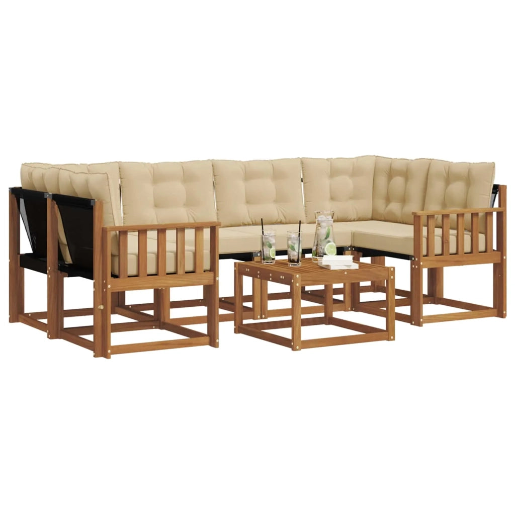 Set di divani da esterno con cuscino 7 pcs Naturale e Beige 3368448
