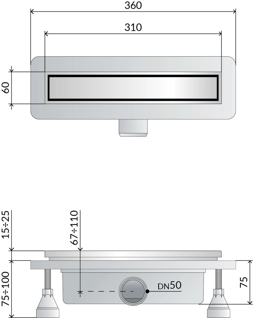 CANALINA IN ABS NANOFLOW PER DOCCE A PAVIMENTO- L. 300- TEA- pezzi 1