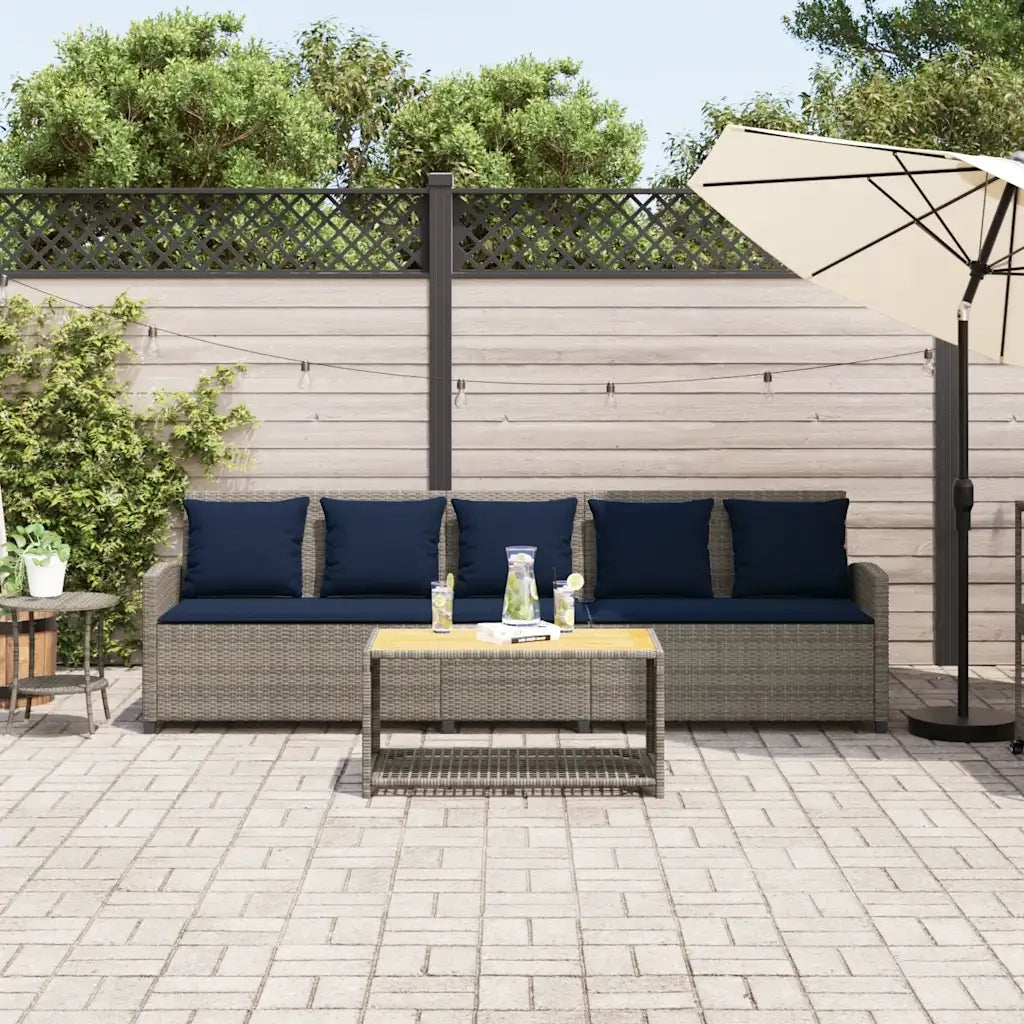 Divano da Giardino con Cuscini 5 Posti Grigio in Polyrattan 4104118