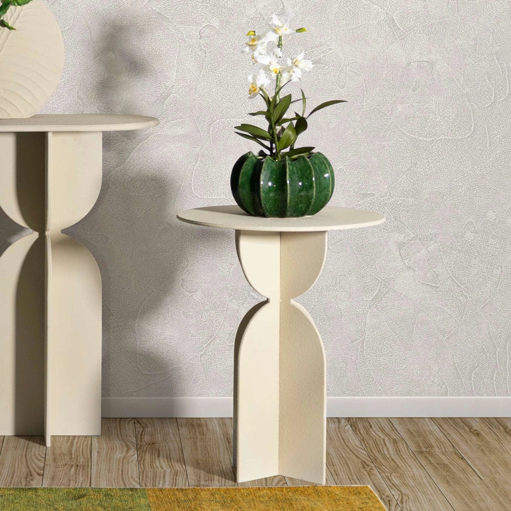 Fanotalo, Tavolino da Salotto Forma Rotondo, 45x45x58h cm Bianco Crema