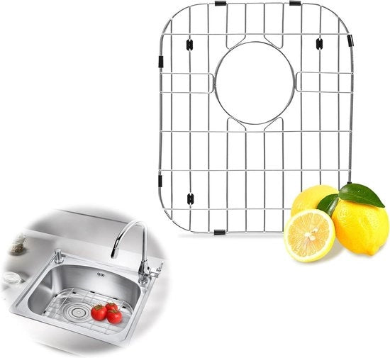 Afdriuiprek in acciaio inossidabile per lavandino - mat per lavandino con superficie antiscivolo - aste per raffreddamento - servizio per piatti - set di posate per griglia - cassetta per la gronda del lavandino.