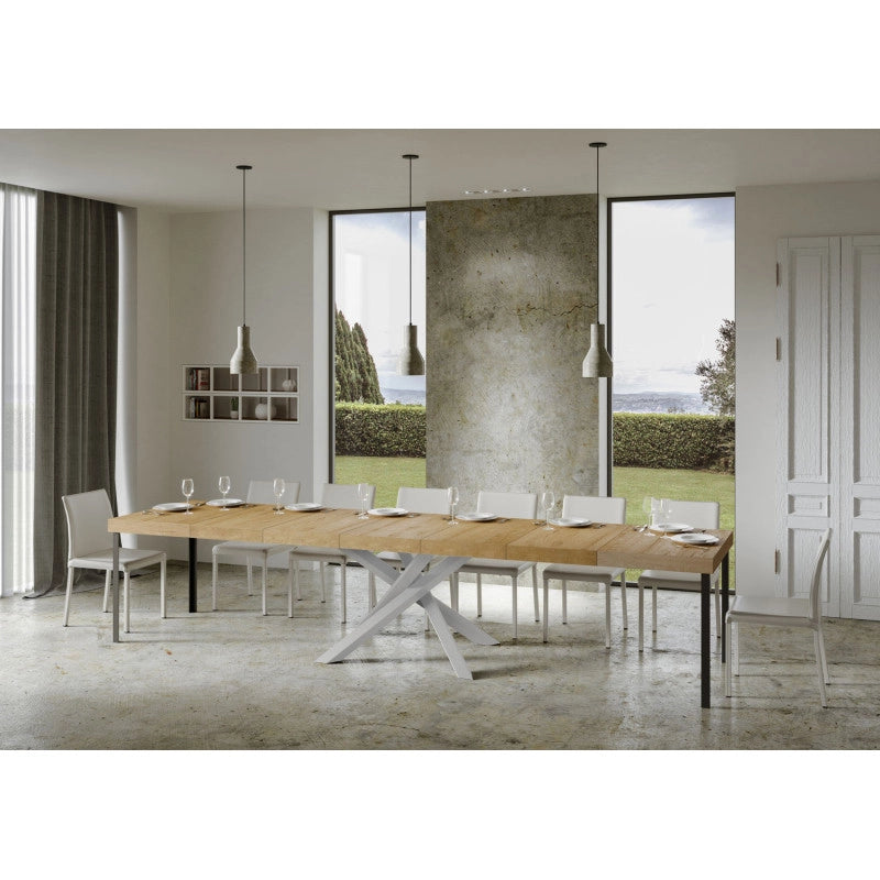 Tavolo allungabile 120/380x90 cm Volantis Premium telaio Bianche - Quercia Natura