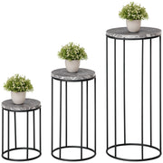 Set 3 Supporti per Piante ¨C Xylo ¨C Metallo Effetto Marmo Nero e Grigio Impilabili