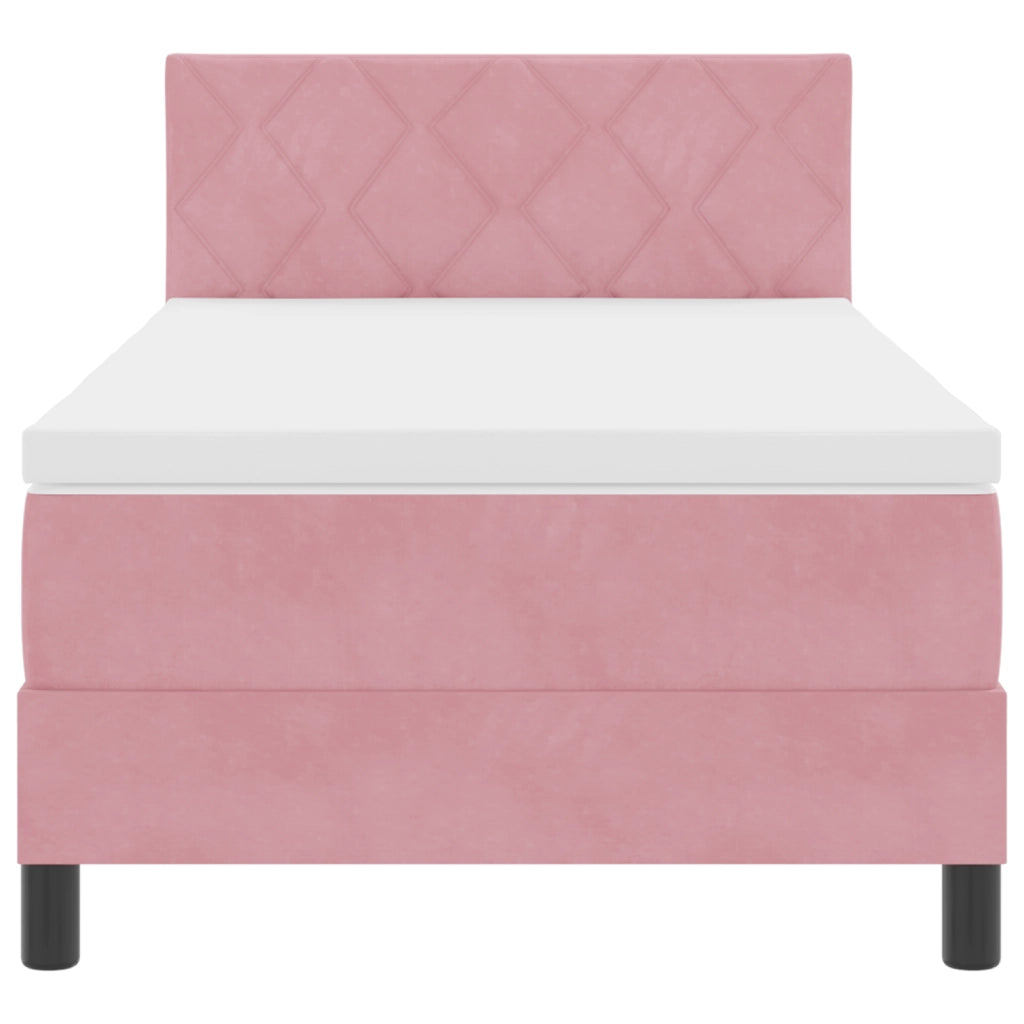 Letto Box Spring  con Materasso e LED Rosa 100x200 cm in Velluto