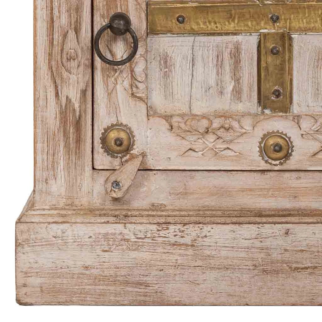 Comodino in legno beige fatto a mano, 53x45x66h cm