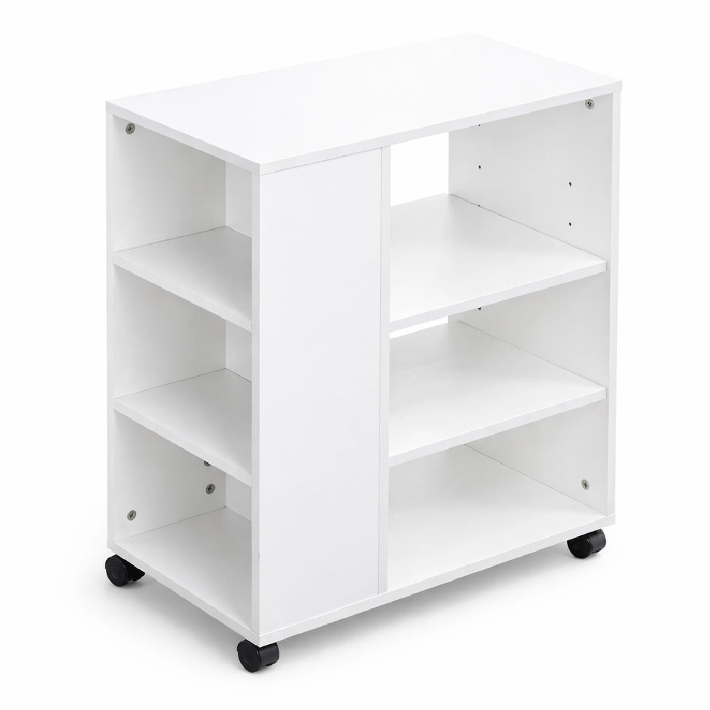 Tavolino Divano Libreria Moderno 3 Ripiani con 4 Ruote Legno Mdf Bianco