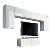 Set di mobili da soggiorno bianchi sospesi collezione CEPTO II 256cm, 6 porte, 4 ripiani, led, modulari.