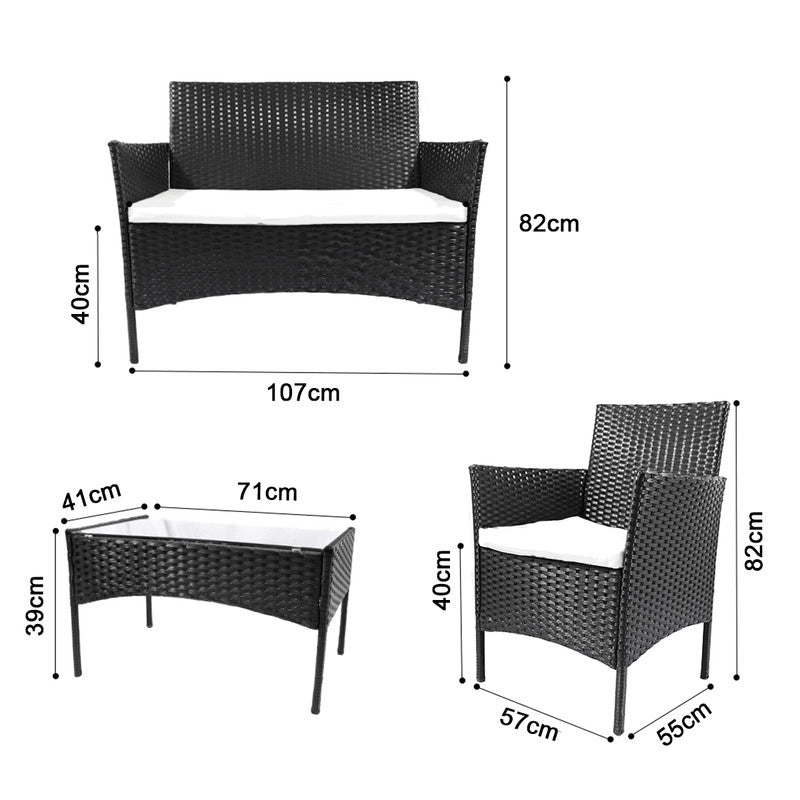Set di mobili da giardino in polyrattan, nero, 7 pezzi, con cuscino e tavolo, per esterni, giardino, terrazza