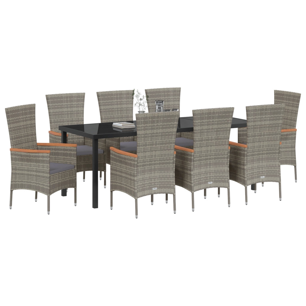 Set da pranzo da giardino in 9 pezzi con cuscini Grigio Polirattan