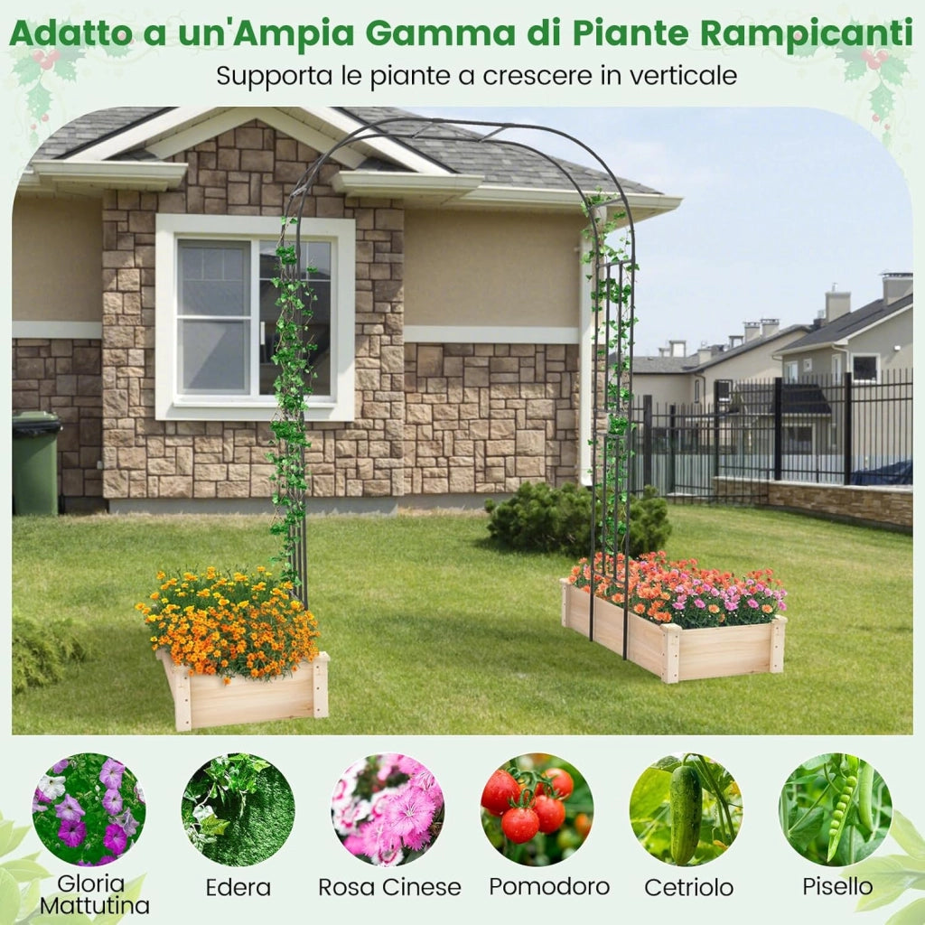 Arco da Giardino con Graticcio 153 cm x 240 cm, Supporto Metallico da Esterno per Piante Rampicanti, Vite di Uva e Fiori, Pergolato Decorativo per Cerimonie e Matrimoni