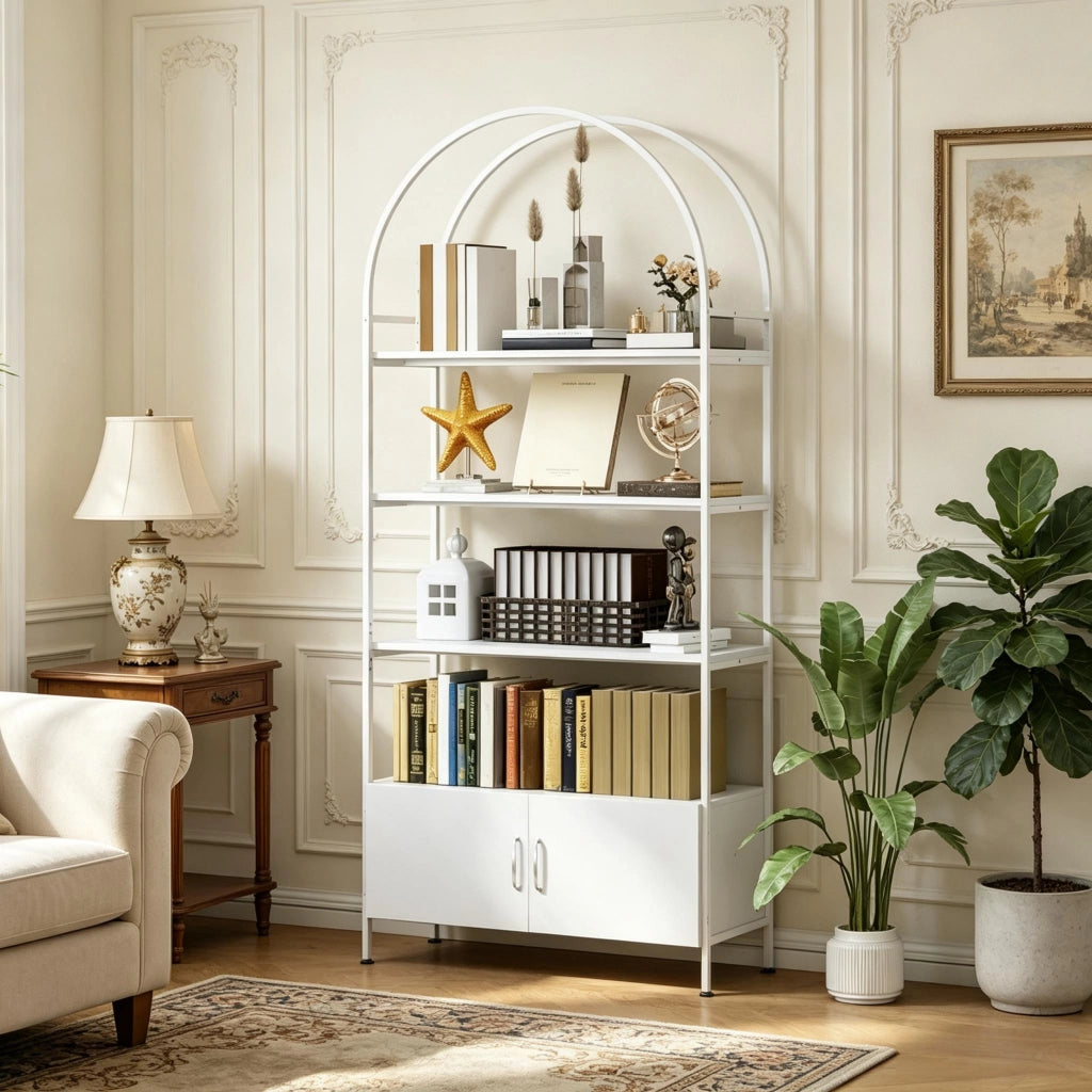 LIBRERIA ad arco 80x30x187 cm bianca con armadietto a 2 ante