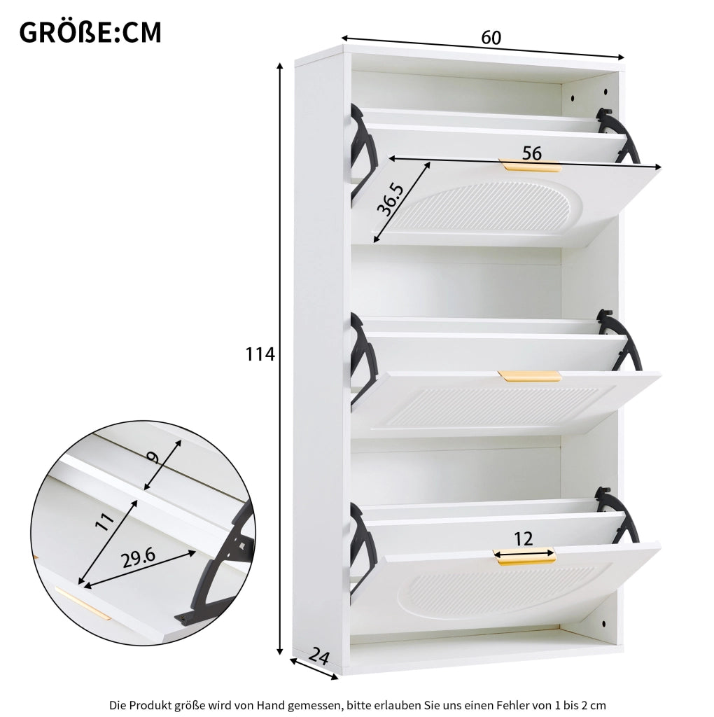 Scarpiere stretta con 3 ribalte 60 x 24 x 114 cm; bianco; in MDF e truciolare