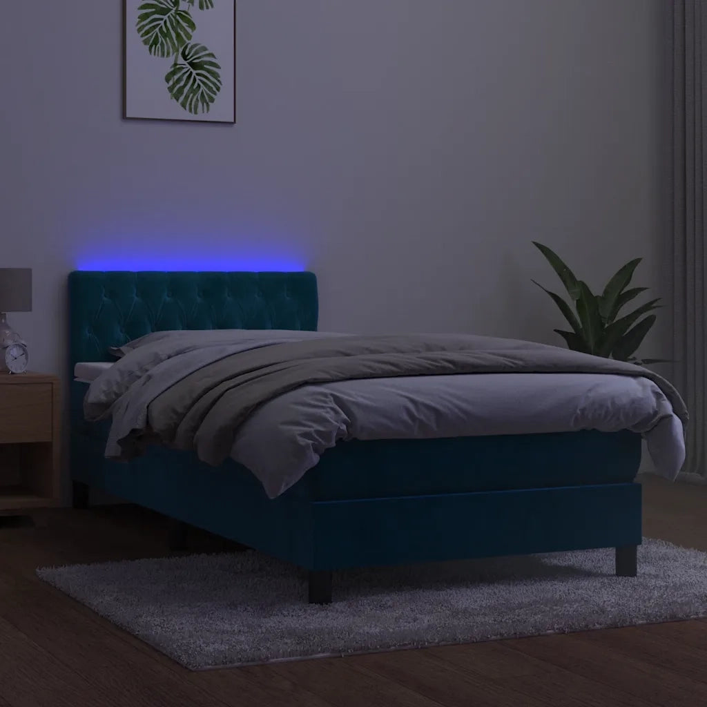 Letto a Molle con Materasso e LED Blu Scuro 90x190cm in Velluto 3134559