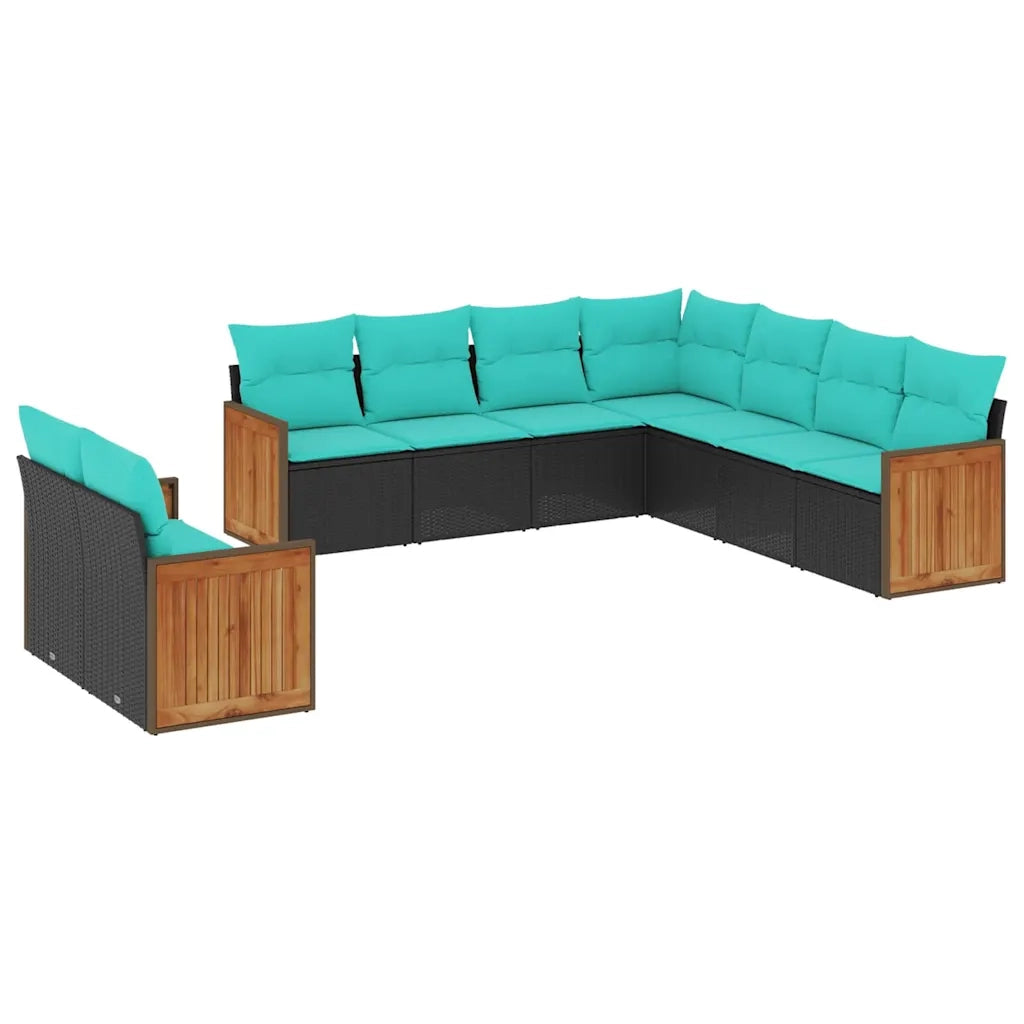 Set Divani da Giardino 9 pz con Cuscini Nero in Polyrattan 3227779