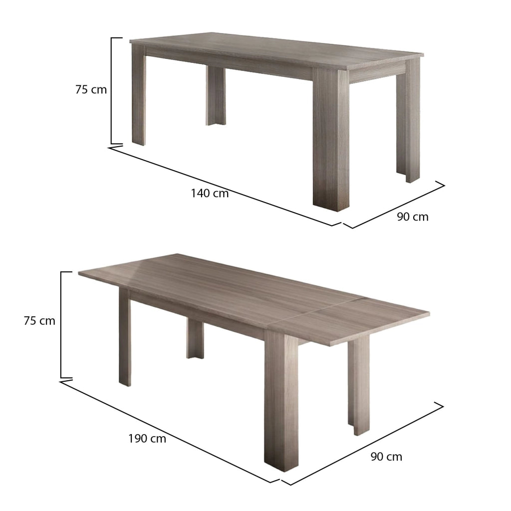 Tavolo per sala da pranzo Arizon, Made in Italy, Tavolo moderno con allunghe, Consolle allungabile, cm 140/190x90h75, Olmo perla