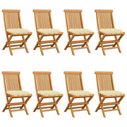 Sedie da Giardino e Cuscini Bianco Crema 8 pz Massello di Teak cod mxl 14704
