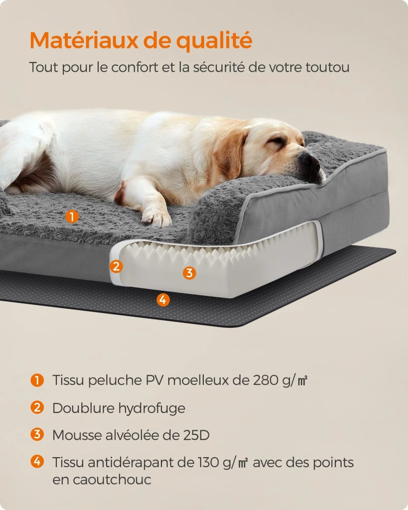 Cuccia per cani cuccia ortopedica per animali domestici schiuma a nido d'ape bordi imbottiti rialzati rivestimento in peluche sfoderabile con motivi rosa 71 x 58 x 16 cm grigio 12_0006818