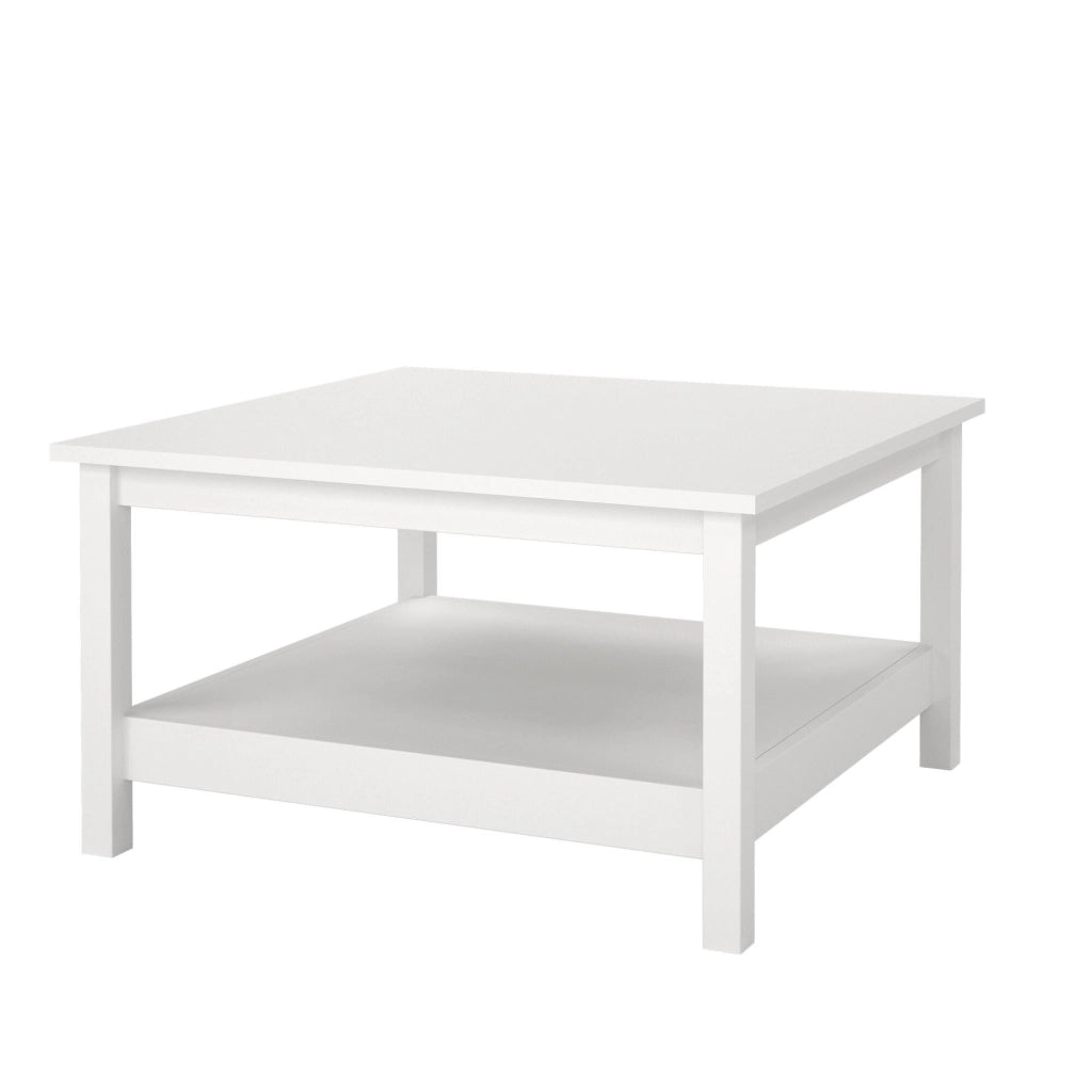 Tavolino da salotto Casato, Tavolo basso da caffè, Portariviste per divano, Ripiano da soggiorno, 81x81 h45 cm, Bianco