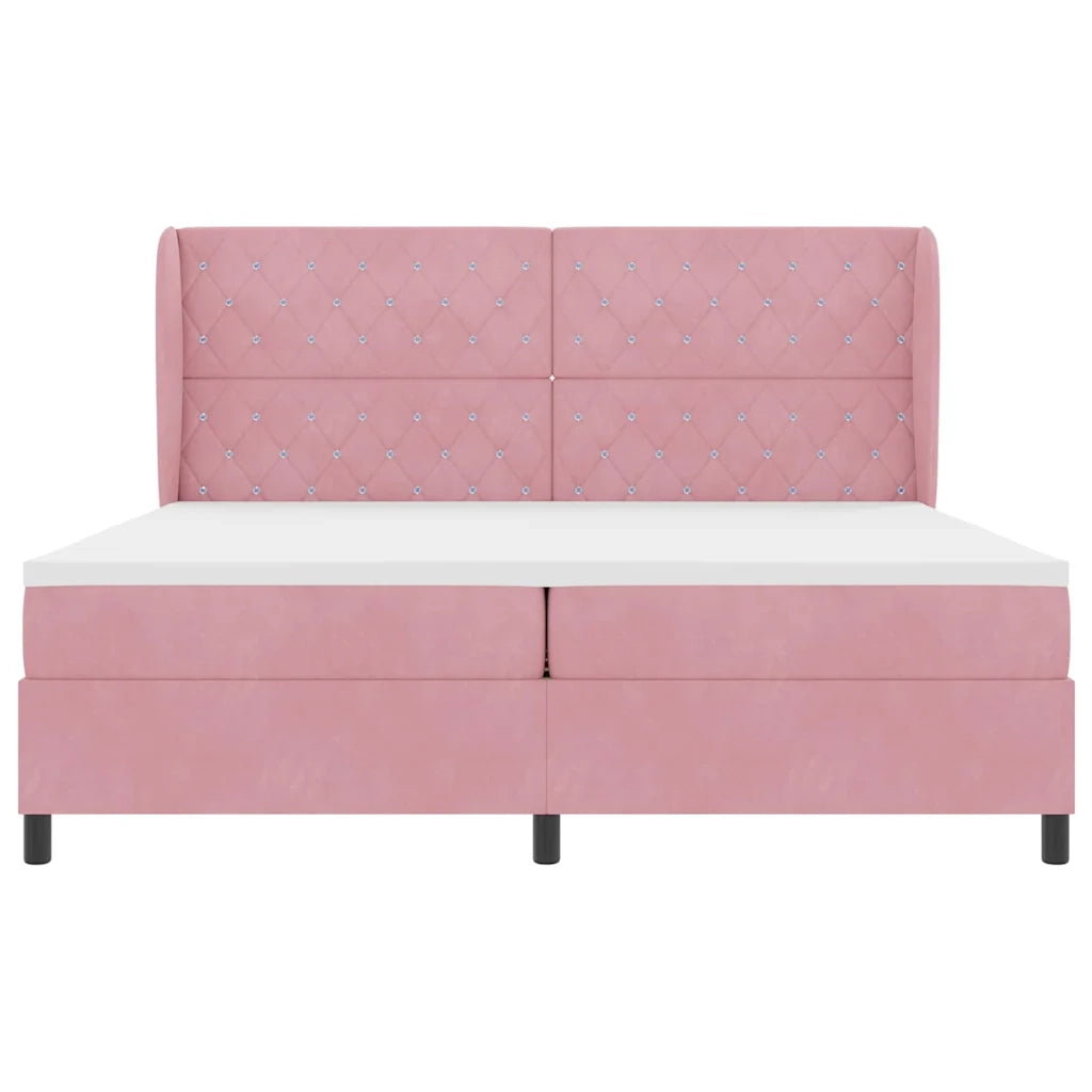 Letto a molle con materasso Rosa 200 x 200 cm Velluto 3340897