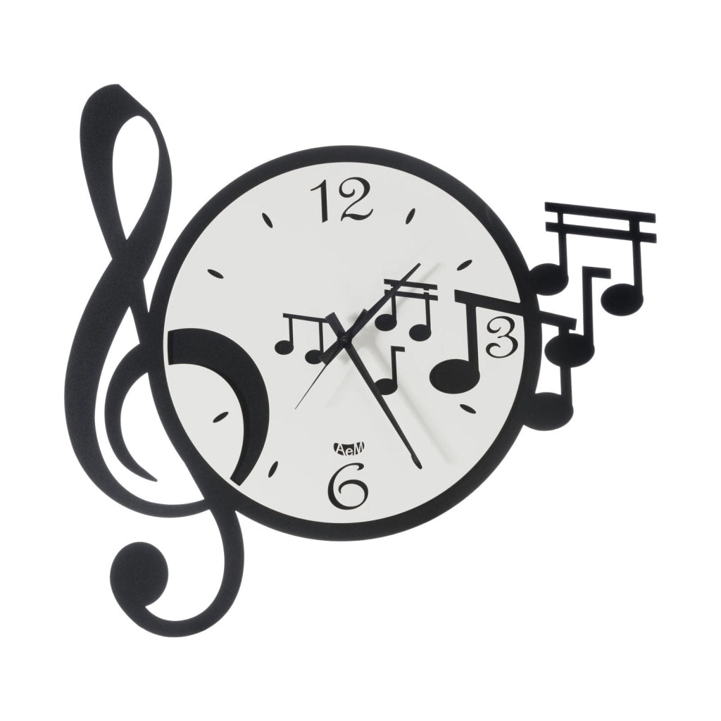 Orologio da parete di design con chiave e note musicali Musica Bianco e Nero