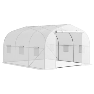 Serra a Tunnel da Giardino con 6 Finestre e Porta a Rullo 3,5x3x2 m in Acciaio e PE Bianco