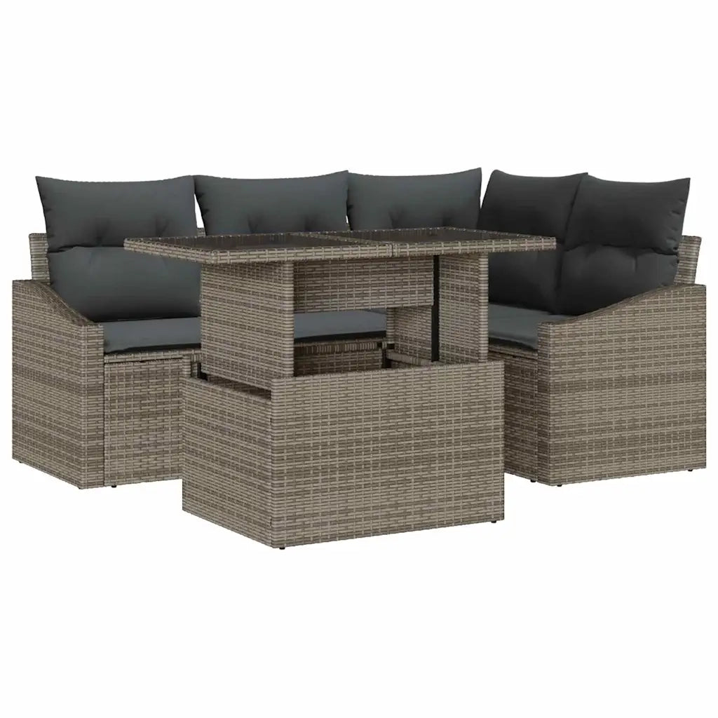 Set Divano da Giardino con cuscino 5 pcs Grigio polyrattan
