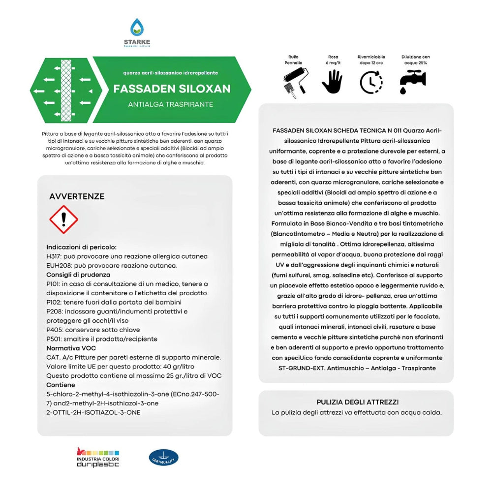 Pittura murale fassaden siloxan quarzo acril silossanico idrorepellente *** formato 5 lt, confezione 1