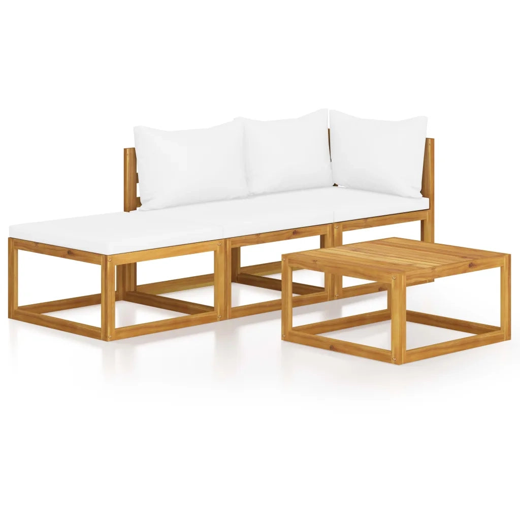 Set Divani da Giardino 4 pz con Cuscini Crema in Legno Acacia cod mxl 37824