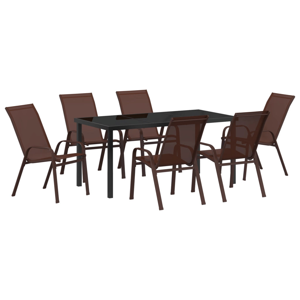 Set da Pranzo da Giardino  in 7 Pezzi Marrone Textilene e Acciaio
